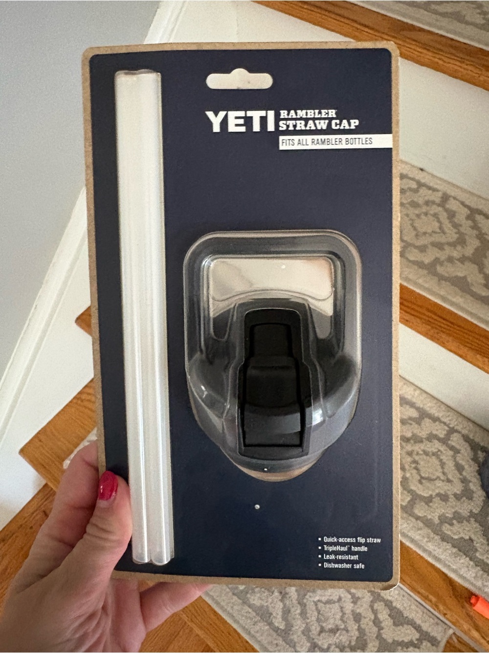 Yeti Rambler Straw Cap in Black with White Straws - Packaged
